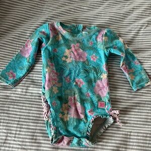 RuffleButts Long Sleeve One Piece Rash Guard Swimsuit with Zipper & Snaps
